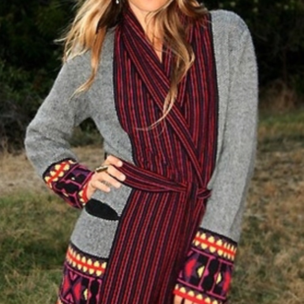 Belted wrap sweater wool cashmere cardigan Small